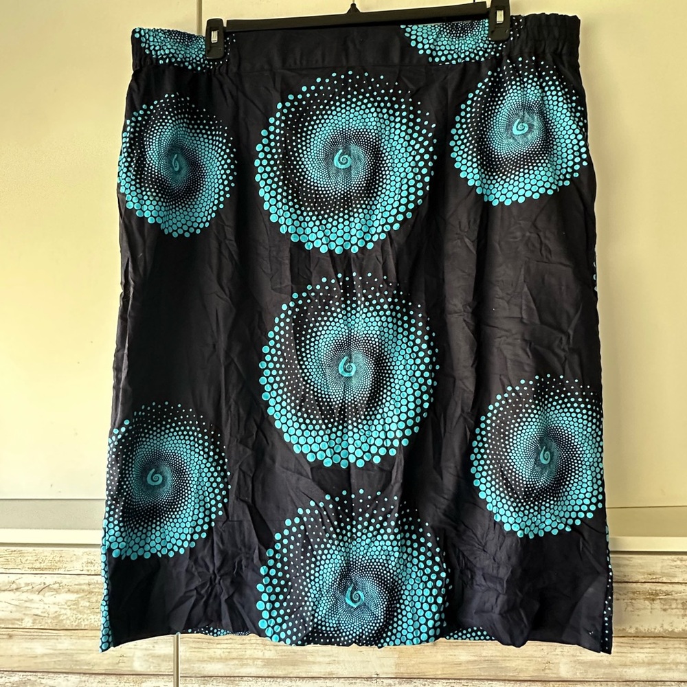 🌀 Ray Darten 4X Black Turquoise Spiral Print Midi Skirt Plus Size NWT